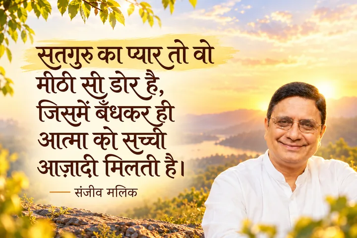 सतगुरु का प्यार। सतगुरु का प्यार तो वो मीठी सी डोर है, जिसमें बँधकर ही आत्मा को सच्ची आज़ादी मिलती है। — संजीव मलिक